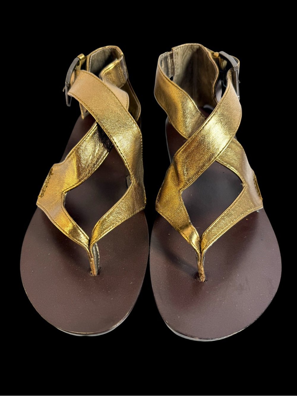 B. Makowsky Women's Metallic Gold Strappy T-Back Sandals